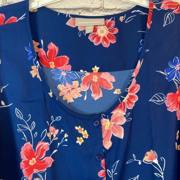 Woman Within Blue and Pink Floral Handkerchief Hem Tank Top size 18/20 - Picture 3 of 6